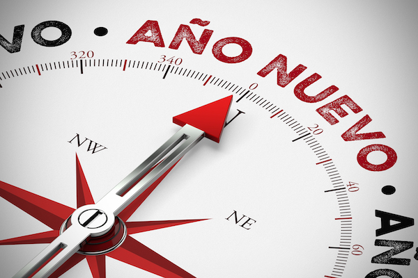 Spanish slogan "Ano Nuevo" (new year) on a compass (3D Rendering)